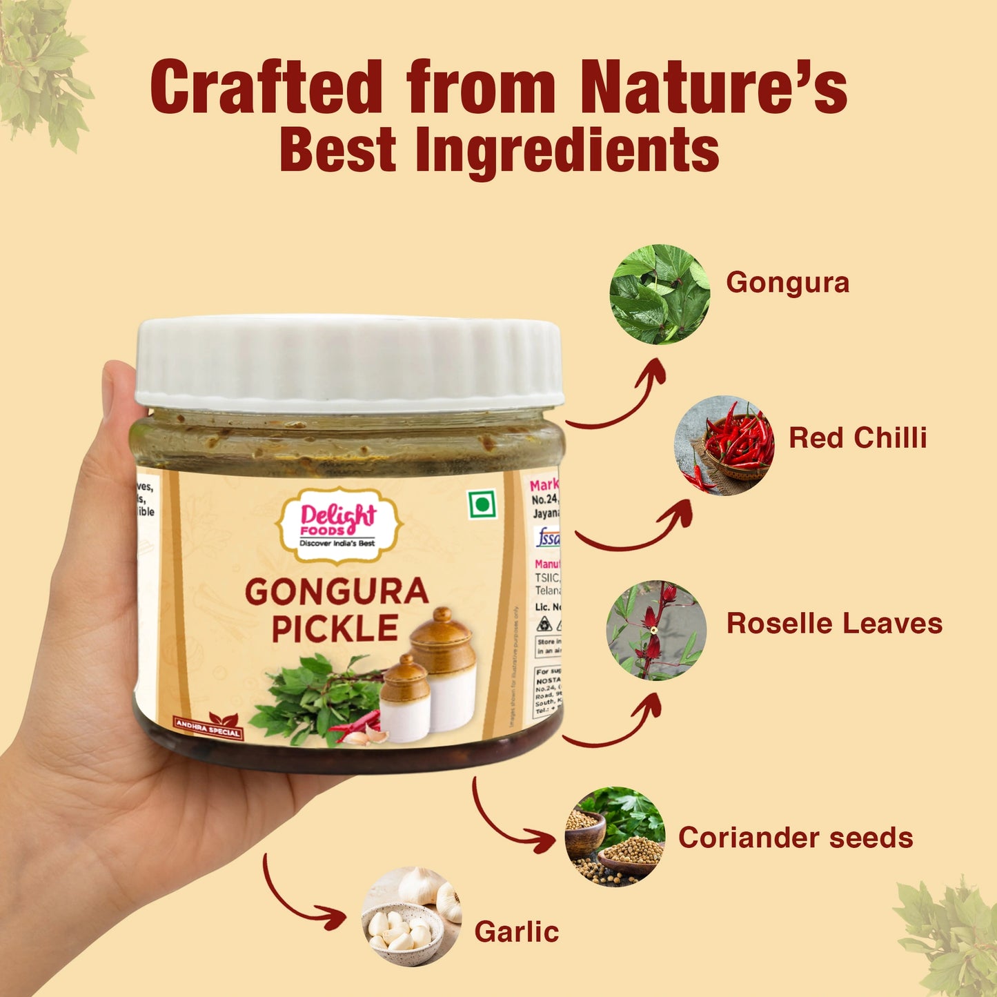 Gongura pickle - ingredients shown with arrow