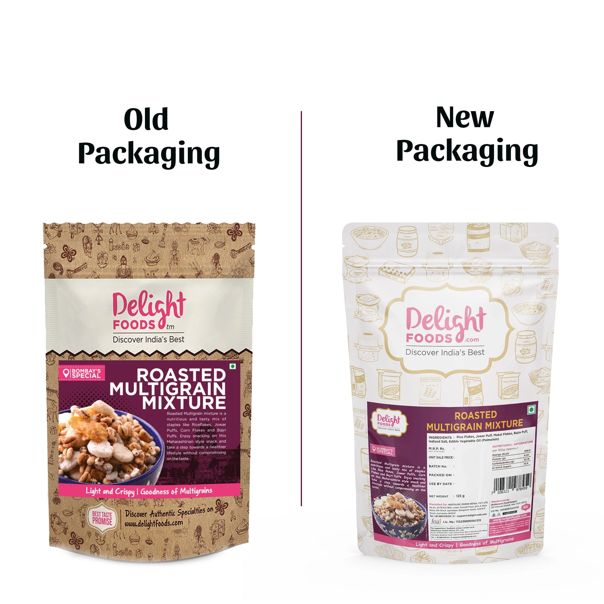 Roasted Multigrain Mixture packaging compare with old packaging