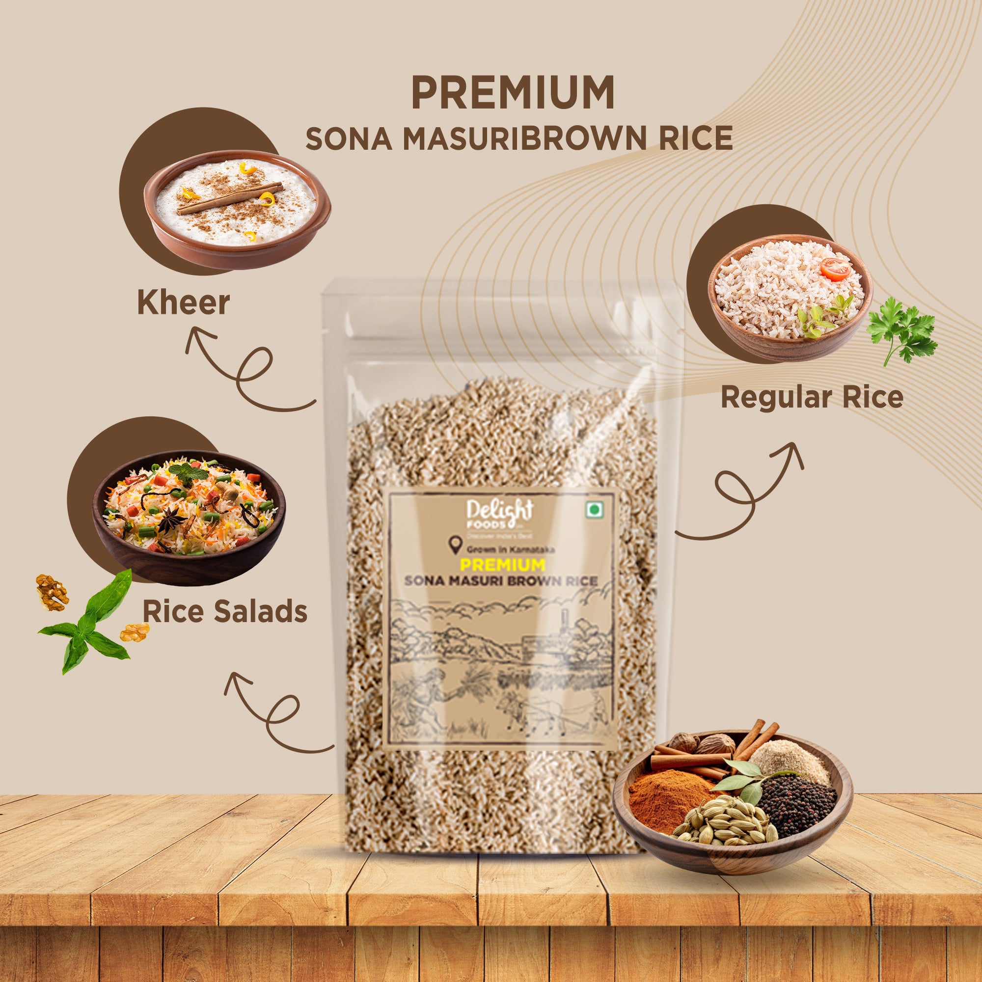 Premium Sona Masuri Brown Rice - 1Kg