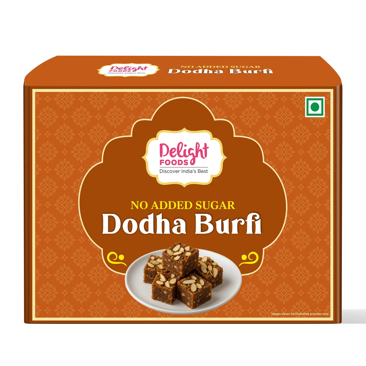 Box of Delight Foods No Added Sugar Dodha Burfi on a white background