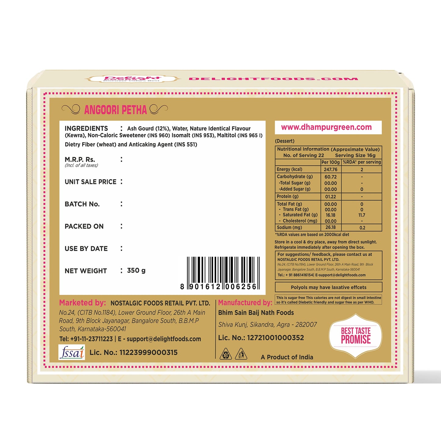 Sugar free Angoori Petha