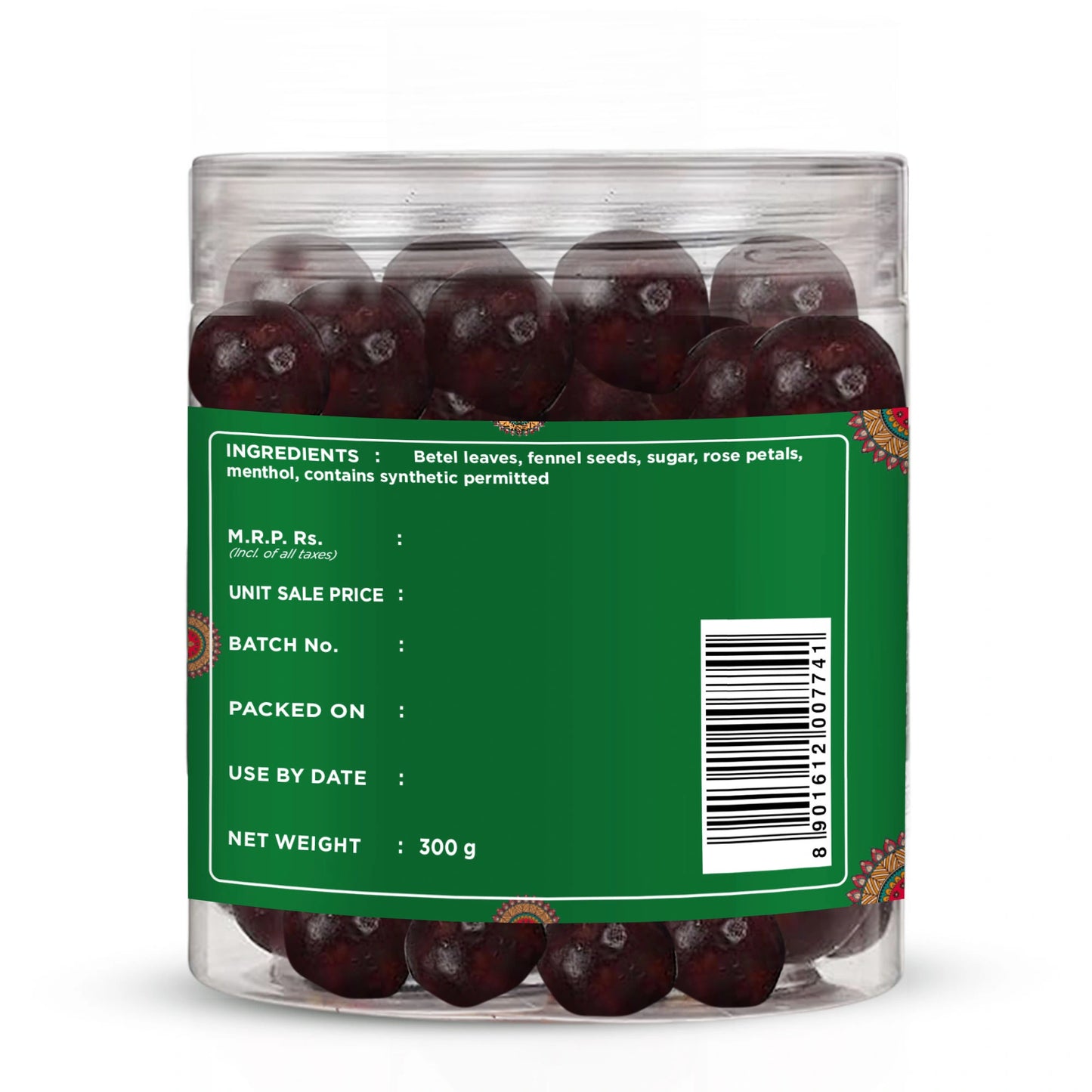 Paan shots with ingredients label